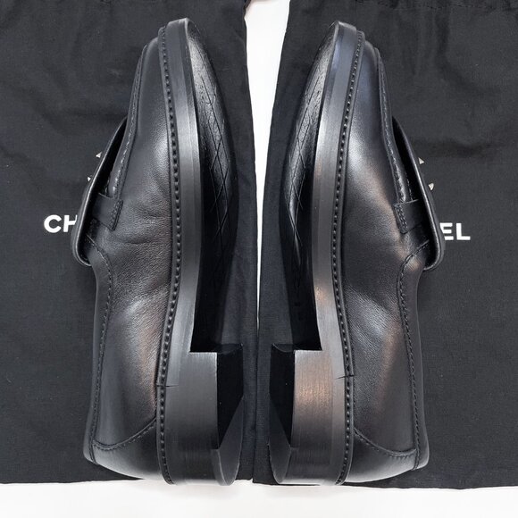 CHANEL Quilted CC Turn Lock Loafer 36C Black Leather Gold Logo Hardware - Picture 13 of 13